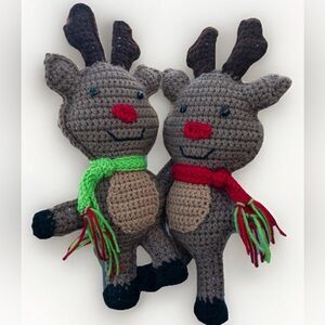 Handmade Crochet Reindeer Plush Set 15 in Christmas Amigurumi Holiday Gift Decor